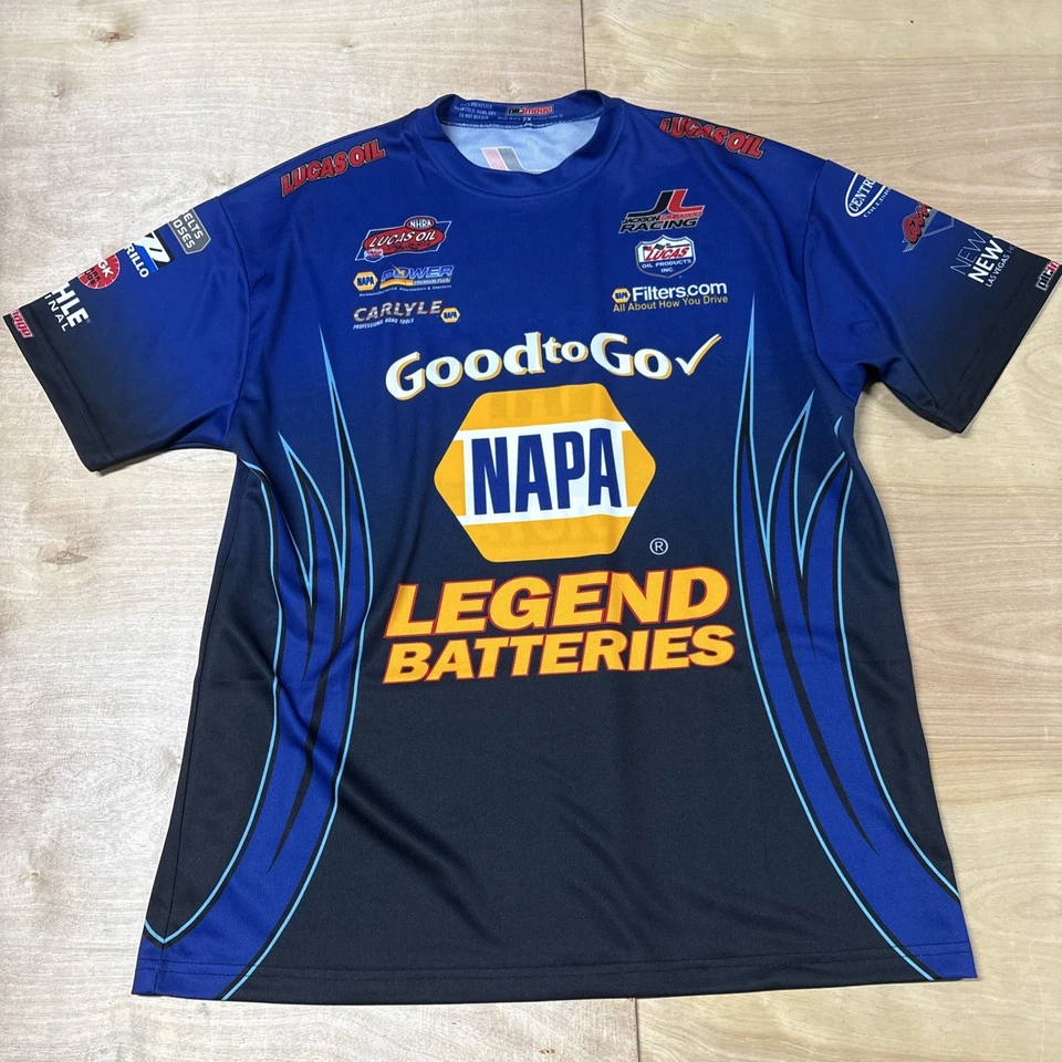 NAPA Auto John Lombardo Jr Pro Series Pit Image Crew Shirt Mens 2X Made In USA - Image 1 of 4