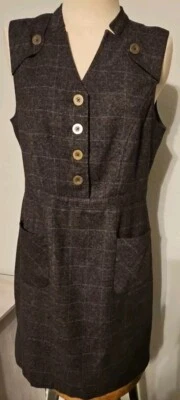 Brooklyn Industries LARGE Dark Gray Plaid Lined Dress Button Accents - Image 1 of 4