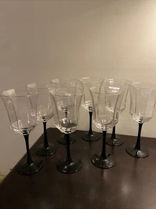 LUMINARC OCTAGON BLACK STEM  10 Oz. WINE GLASS SET OF EIGHT - Picture 1 of 6