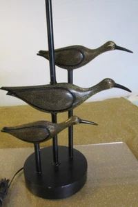 BEAUTIFUL VINTG LARGE HEAVY ETCHED BRONZE/BRASS CRANE/HERON TABLE LAMP, NO SHADE - Picture 1 of 17
