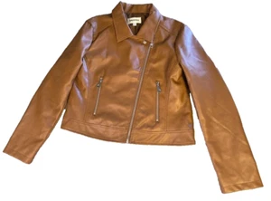 Chaqueta Vigoss Mujer Grande Tostada Cremallera Completa Imitación Gamuza Moto Bombardero Motociclista Recortada Nueva Sin Etiquetas - Imagen 1 de 9