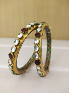 Indian Jewelry Pachi kundan Meenkari Bangle Gold Plated Bollywood Style Jewelry - Picture 1 of 5