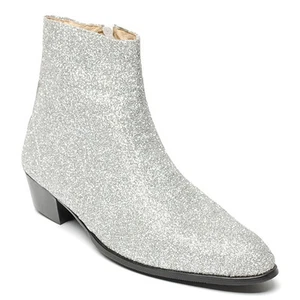 Botas al tobillo para hombre punta lisa plateadas con cremallera lateral negras tacones cubanos US6-US10.5 - Imagen 1 de 11