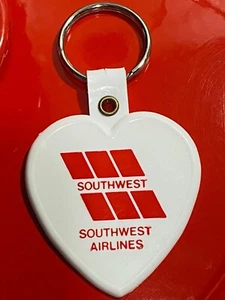 Southwest Airlines Heart Shape Keychain White Red Logo Plastic Key Ring 2 Inches - Picture 1 of 4