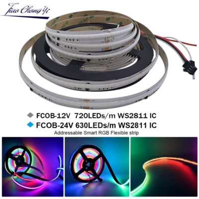 WS2811 COB Flexible LED strip light RGB Full colors  Addressable Tape DC5V 12V - Image 1 of 4