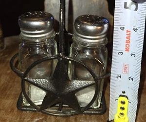 Texas Star Salt And Pepper Shakers With Metal Carrying Stand, 13A - Picture 1 of 4
