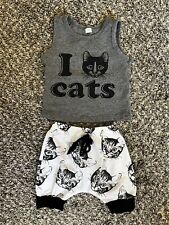 I Love Cats Baby Unisex Boy Girl Tank Top With Pants Size 0-6 Months