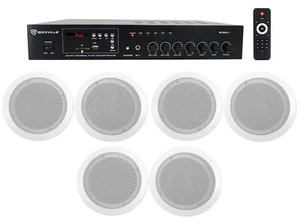 1-Zone Home Audio Receiver+(6) White Ceiling Speakers For Bedroom/Living Room - Picture 1 of 12