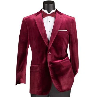 Chaqueta de cena VINCI de terciopelo borgoña de 2 botones ajuste regular para hombre - NUEVA Foto 1 de 3
