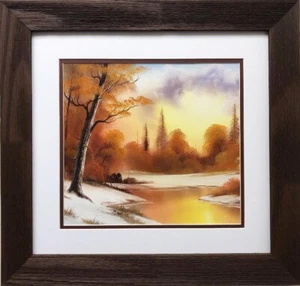Bob Ross "Quiet Winter" Happy Trees CUSTOM FRAMED ART Nature Print Stream River - Picture 1 of 3