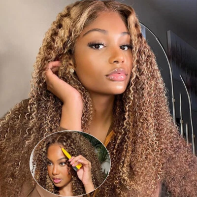 Peluca frontal de encaje precortada rizada UNICE OMBRE indio resaltado cabello humano sin pegamento Foto 1 de 4