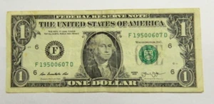 1950 6/07 BIRTHDAY ANNIVERSARY NOTE US 1 DOLLAR BILL CIRCULATED -(19500607) d23y - Picture 1 of 4