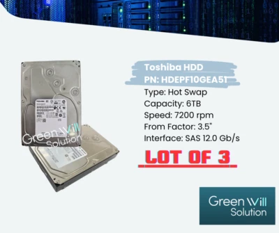 LOT OF 3 Toshiba HDEPF10GEA51/MG04SCA60EE 3.5" 6TB 7200 RPM Hard Drive - Image 1 of 4