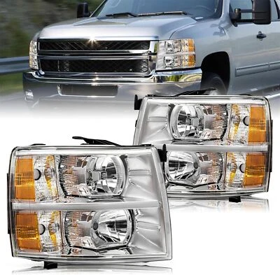 Левый и правый хромированный корпус фар для Chevy Silverado 1500 2500HD 2007-2013 годов выпуска - Изображение 1 из 4