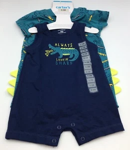 Carter's Infant Boy's 2 Piece Short Sleeve Romper Playwear Set, Blue Alligator - Picture 1 of 4