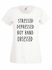 T-shirt Donna J866 Stressed Depressed Boy Band Obsessed 1D Maglia Cotone