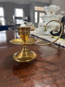Vintage Brass Chamber Candlestick Holder with Handle approx. 4” x 7.5” India - Picture 1 of 10