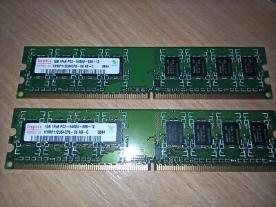 Hynix 2GB (2x1GB) HYMP112U64CP8-S6 DDR2 800mhz PC2 6400U Desktop PC Memory Ram - Image 1 of 2