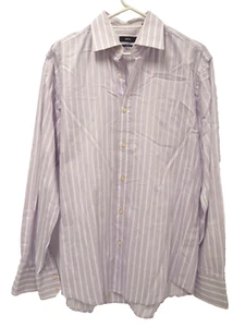 Hugo Boss Herren Oberhemd 16 Lila Weiß Gestreift Zweilagig Baumwolle Knopfleiste Kragen - Bild 1 von 5