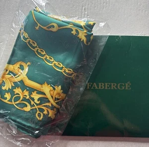 FABERGE Sciarpa di seta grande 32”x32” verde oro quadrato stampa barocca - Foto 1 di 3