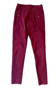 Janie And Jack Sz 12 Girls Ponte Leggings Gold Button On Pockets Burgundy - Picture 1 of 4