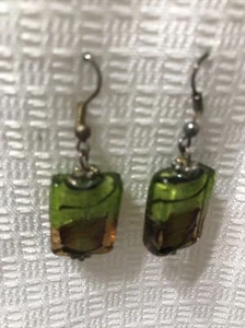 Silberfarben grün & braun JASPIS Edelstein Ohrhänger Kostüm Vintage - Bild 1 von 5