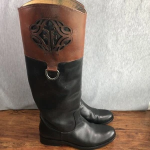 Frye Damengröße 7-8 kniehohe schwarze Reitstiefel Leder Reitsport - Bild 1 von 11