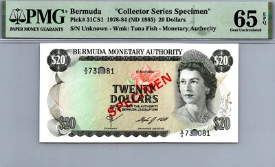 Bermuda 20 Dollars 1978 - 1984 " SPECIMEN " PMG 65 EPQ GEM UNC Pick # 31CS1 - Image 1 of 3