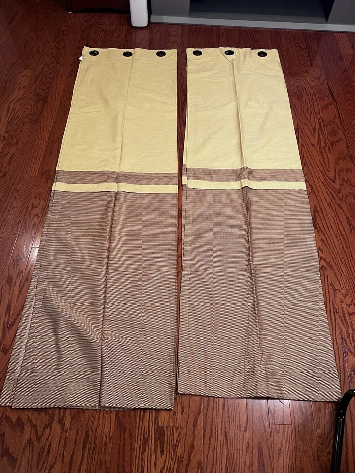 "2 paneles de cortina Waverly Williamsburg dorados/rojos sólidos/mini cuadros 50 X 84""" Foto 1 de 4