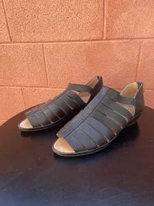 Gentle Souls LANA Keilabsatz Leder Peeptoe Sandalen Größe 9,5 M schwarz niedriger Absatz - Bild 1 von 6