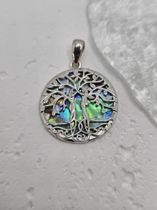 Ciondolo Sorelle Albero della Vita Argento Sterling 925 Conchiglia Abalone Regalo - Foto 1 di 3