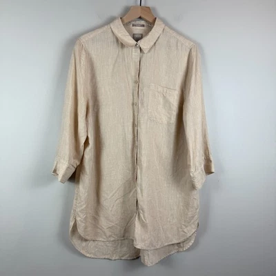 Camisa Chico's 100% Lino Mujer 2.5 EE. UU. 14 Beige Sin Planchar Botón Frontal Trabajo Clásico Foto 1 de 4
