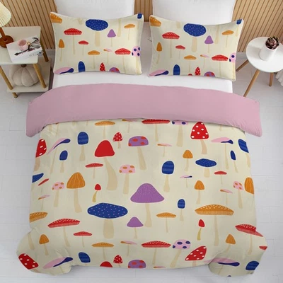 Colorful Mushroom Duvet Cover Set 3pcs Soft Bedding Cover Set All Season Gift - Image 1 of 4