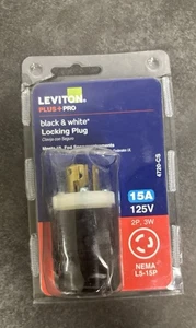 LEVITON 4720-CS L5-15P 15A AMP 125 VOLTIOS ENCHUFE DE BLOQUEO, BLANCO Y NEGRO - Imagen 1 de 3