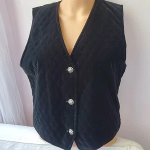 Rafaella Black VTG Quilted Vest With Silver Buttons Lined Sz 8 Cottagecore Layer - Picture 1 of 10