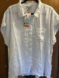 Orvis Womens Plus Size XXL Short Sleeve Linen Blend Button Shirt White Minimal - Picture 1 of 3