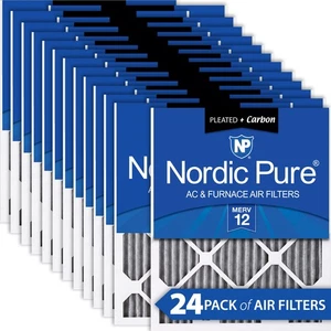 12x20x1 (11_1/2x19_1/2) Furnace Air Filters MERV 12 Pleated Plus Carbon 24 Pack - Picture 1 of 7