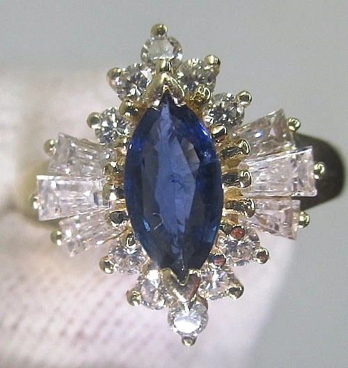 14k Yellow Gold Natural Diamond and Blue Sapphire Ring .60ct TW G/H VS2 Diamonds - Image 1 of 4
