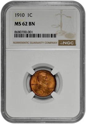 1910 1c Lincoln Wheat Cent NGC Graded MS 62 BN - Image 1 of 2