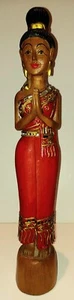 Atemberaubende Frau handgeschnitzt Olivenholz Statuette verspiegelt Sari 20" groß  - Bild 1 von 6