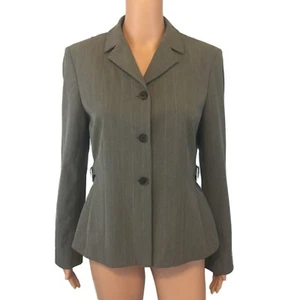 Michael Kors Womens Size 8 Gray Pin Stripe Three Button Blazer w/ Waist Belt - Picture 1 of 12