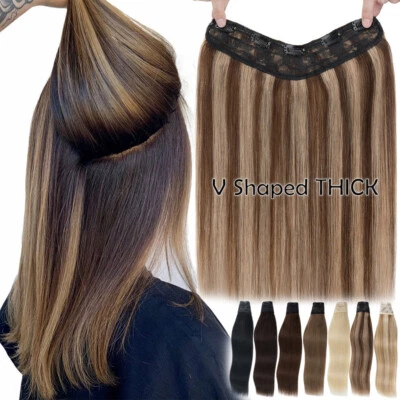 THICK V-Shape One Piece Remy Human Hair Extensions Clip In 3/4 Full Head Blonde - Image 1 of 4