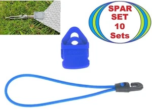 10x MINI Zelt Planen Reparatur Clip blau + 18 cm Spann Gummi Haken Klemm Öse Set - Picture 1 of 17