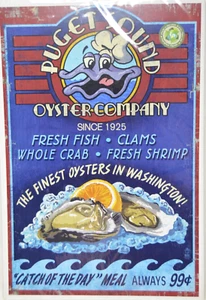 Póster de viaje Puget Sound Oyster Company por prensa linterna 12x18 NUEVO - Imagen 1 de 1