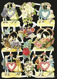 German Embossed Vintage Style Scrap Die Cut - Victorian Dancers & Roses EF7177 - Picture 1 of 1