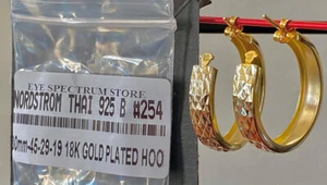 NORDSTROM THAI 925 18K Gold Plated Hoop Earrings 30mm $45 NWOT #254 - Picture 1 of 2