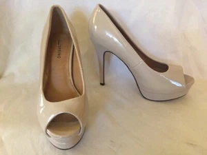 Call It Spring beige patent leather platform open toe pump - Picture 1 of 11