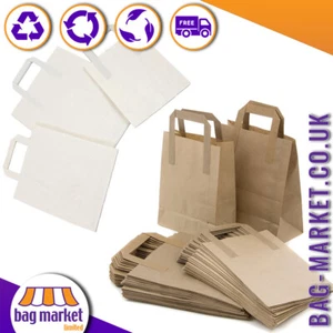 Takeaway Kraft Paper Carrier Bags - Brown / White - Handles, SOS, Lunch, Party - Picture 1 of 16