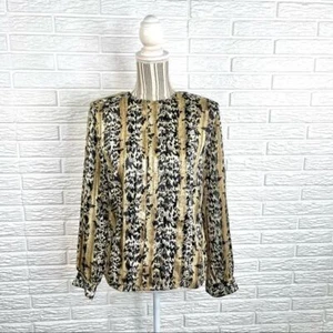 Vintage Nicola Animal Print Plissee Shirt Gr. 8 Leopard Gold Schwarz Creme - Bild 1 von 7