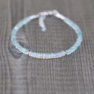 Natürlicher Opal & Aquamarin facettierte Rondelle Edelstein Perlen Frauen Arm... - Bild 1 von 4